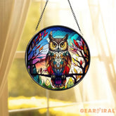 Stained Glass Colorful Owl Bird Suncatcher Stained Glass Window Hanging Decor Owl Ornament Gift for Mom Owl Stained